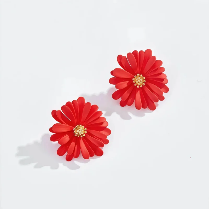 Dainty Red Daisy S925 Silver Stud Earrings