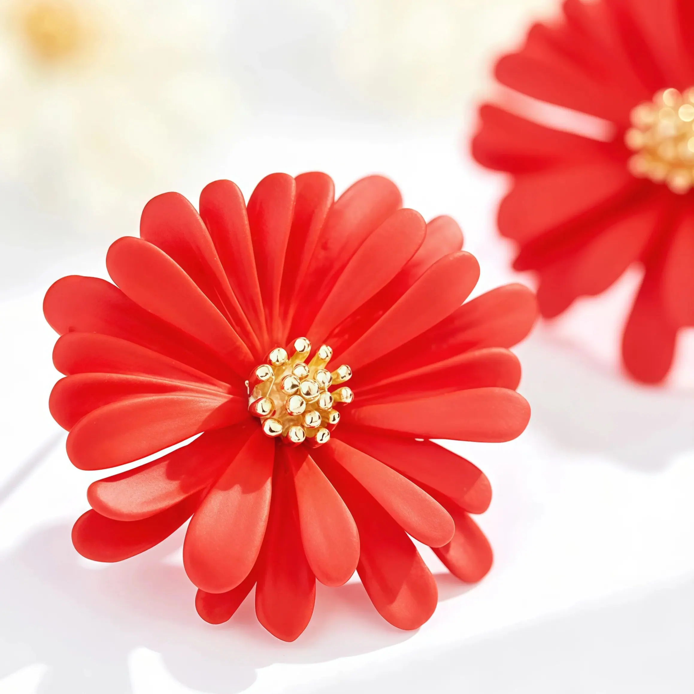 Dainty Red Daisy S925 Silver Stud Earrings - Image 3