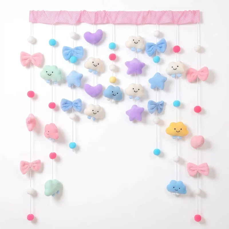 Plush Cloud Bow Doorway Curtain Hanging Decor