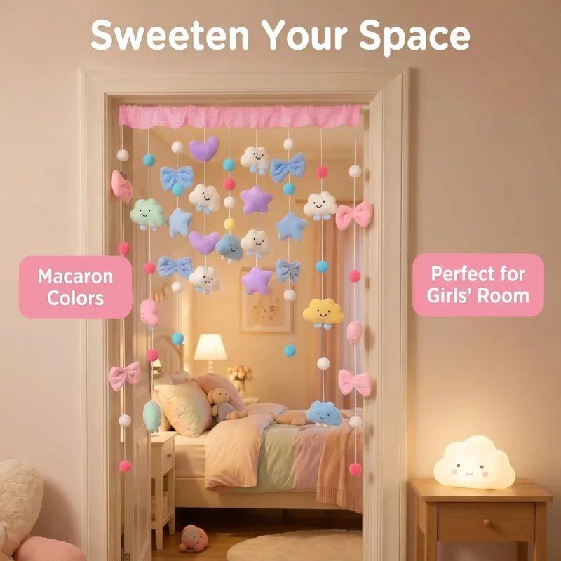 Plush Cloud Bow Doorway Curtain Hanging Decor