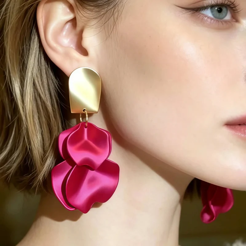 Satin Petal Statement Drop Earrings