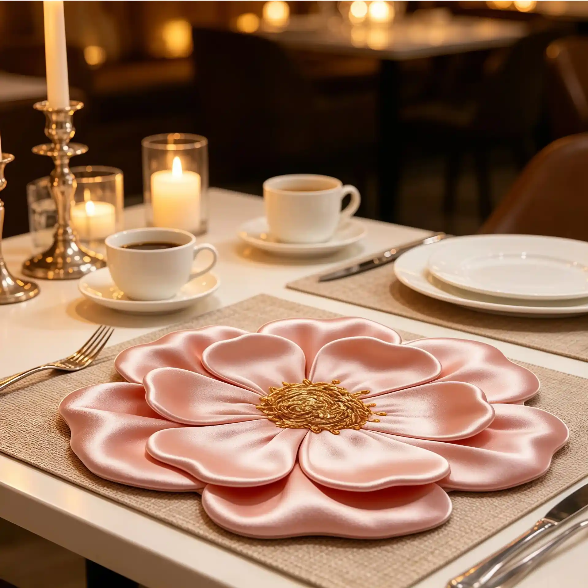 Elegant Silk Flower Dining Table Mat - Image 2