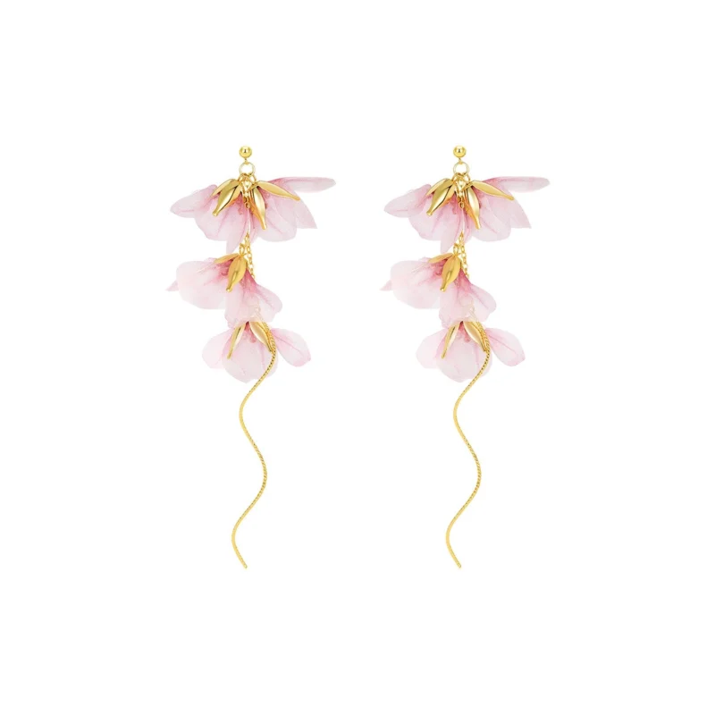 Romantic Floral Gold Chain Dangle Drop Earrings